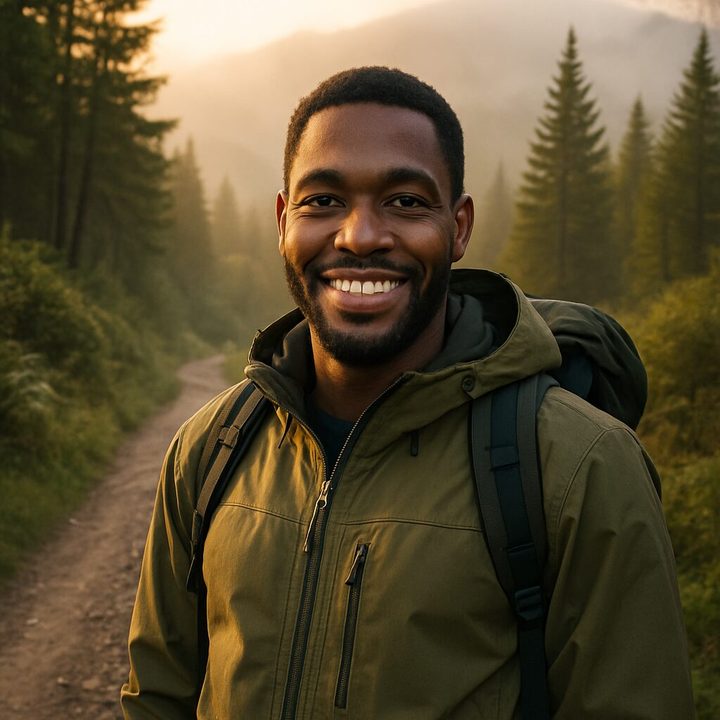 Example lifestyle photo of a man hiking at golden hour